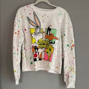 Warner Bros. White Paint Splatter Sweatshirt
